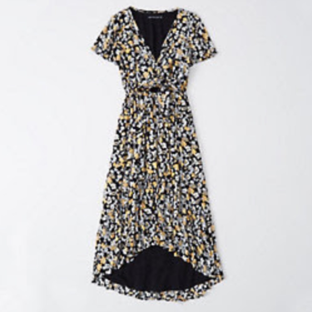 NWT $88 Abercrombie & Fitch Ruffle Hem Midi Dress in Black/Yellow/Floral in XS! - Picture 5 of 5